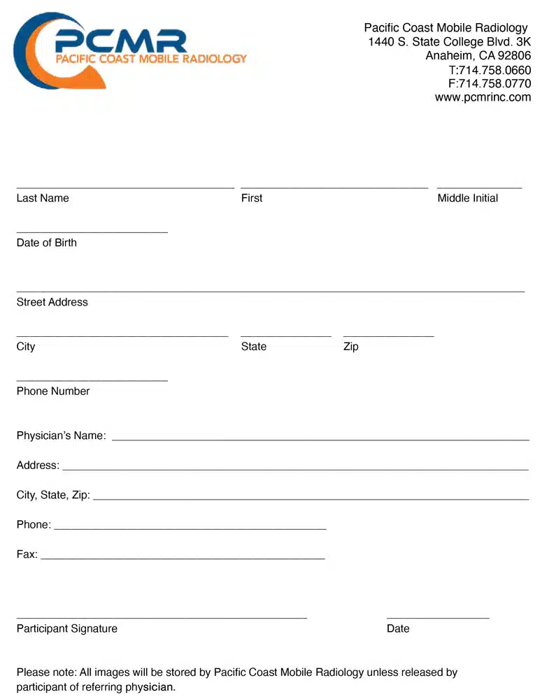 PCMR Mammogram Info form sample
