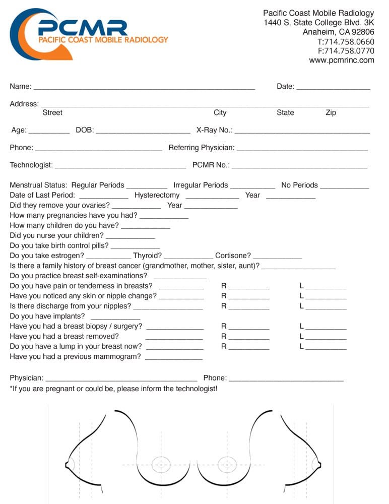 Mammography History & Consent form sample