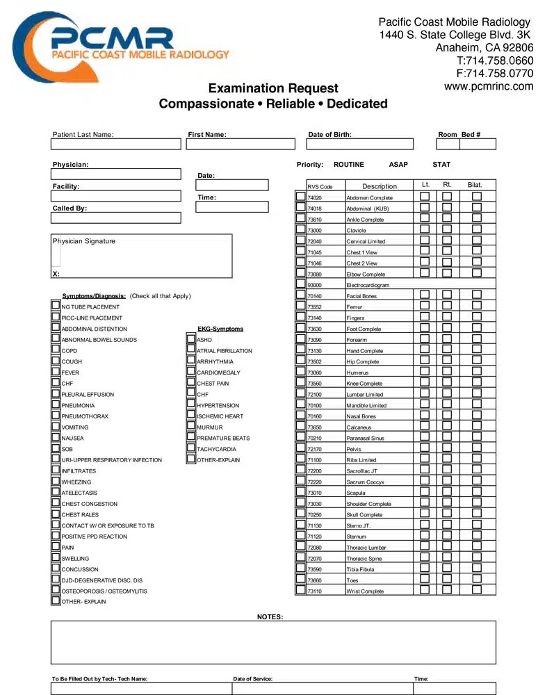 PCMR Xray Req Slip sample