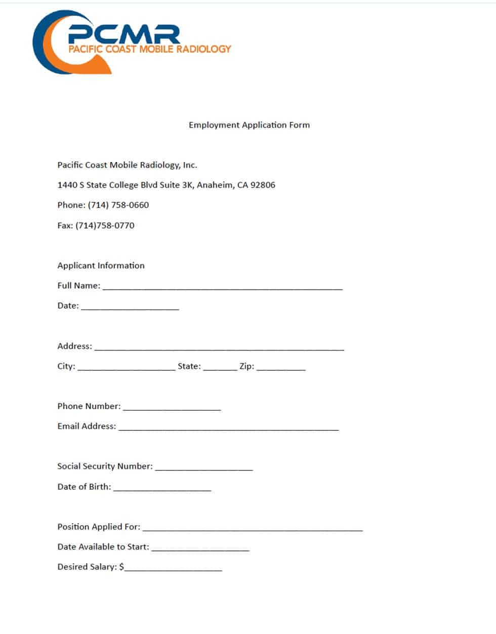 PCMR Employment form thumbnail